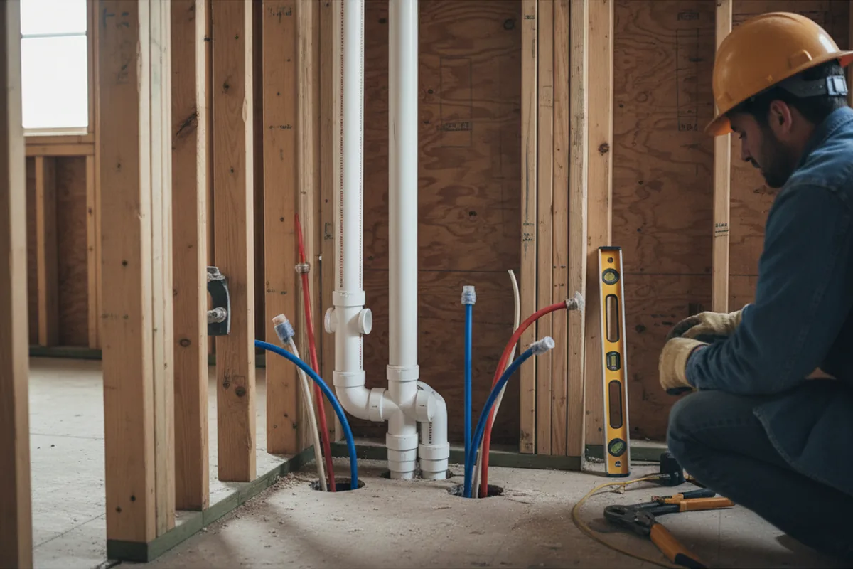 Drain and supply rough-in during Leak Detection in Lavalette